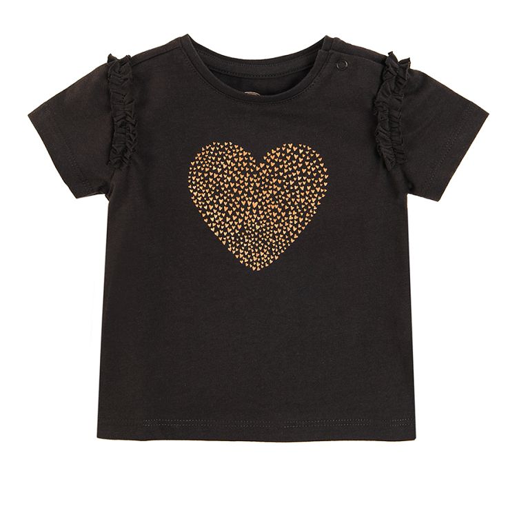 Brown short sleeve blouse with heart print