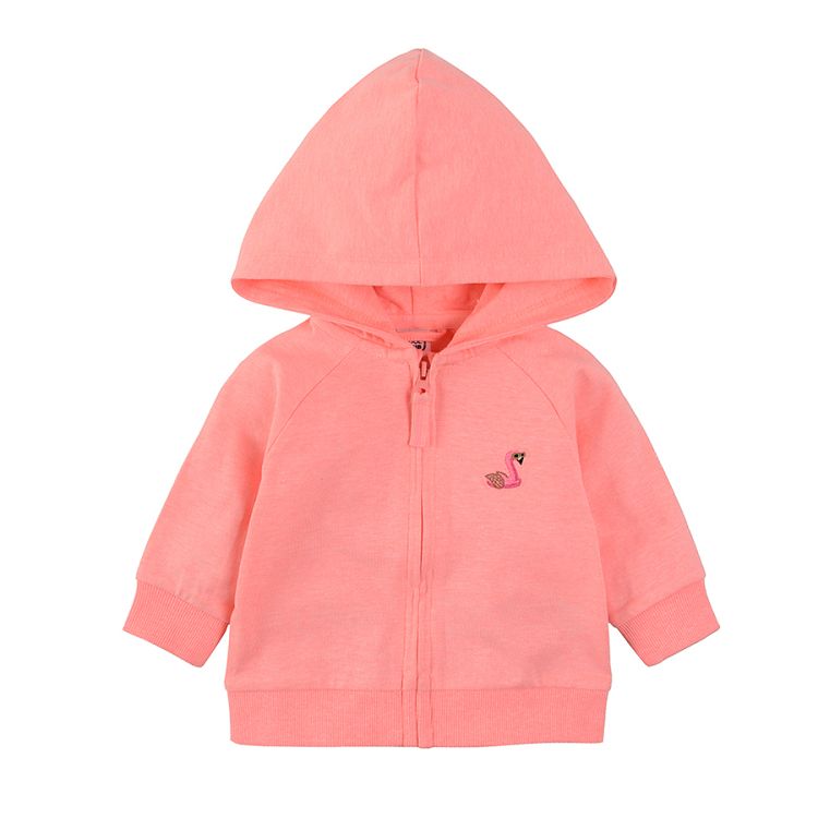 Zip through hoodie and embroidered flamingo