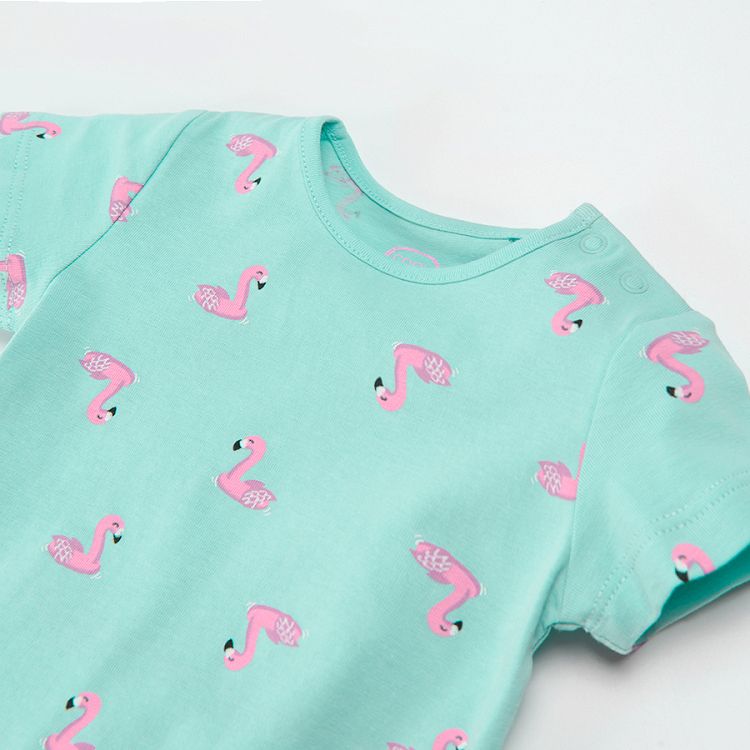 Short sleeve bodysuit with flamingo floaties print
