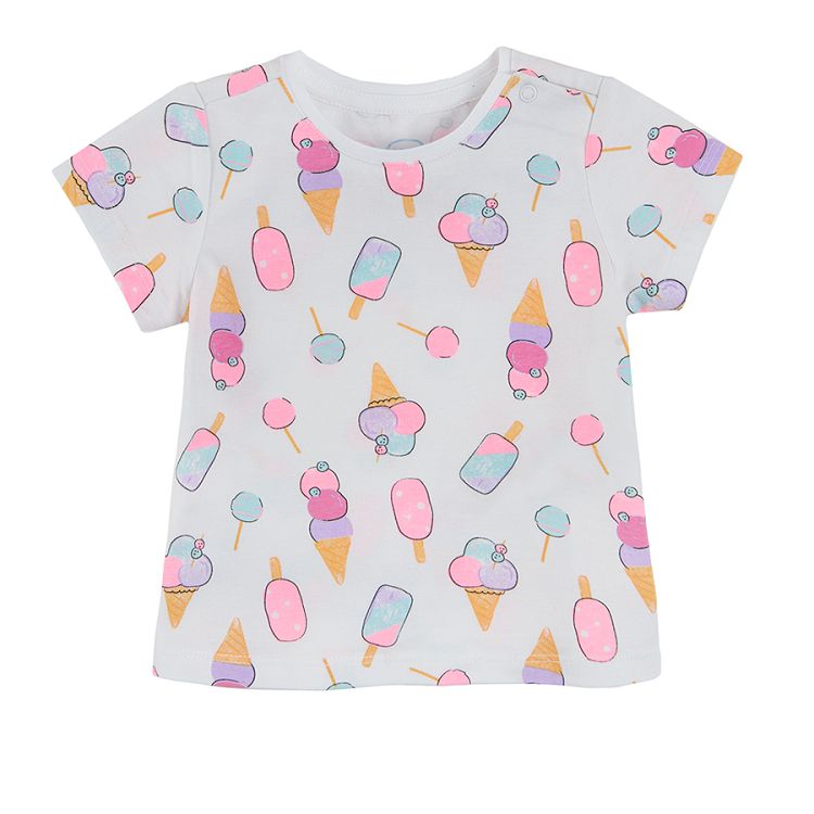 Short sleeve blouse with ice cream print and leggings clothing set