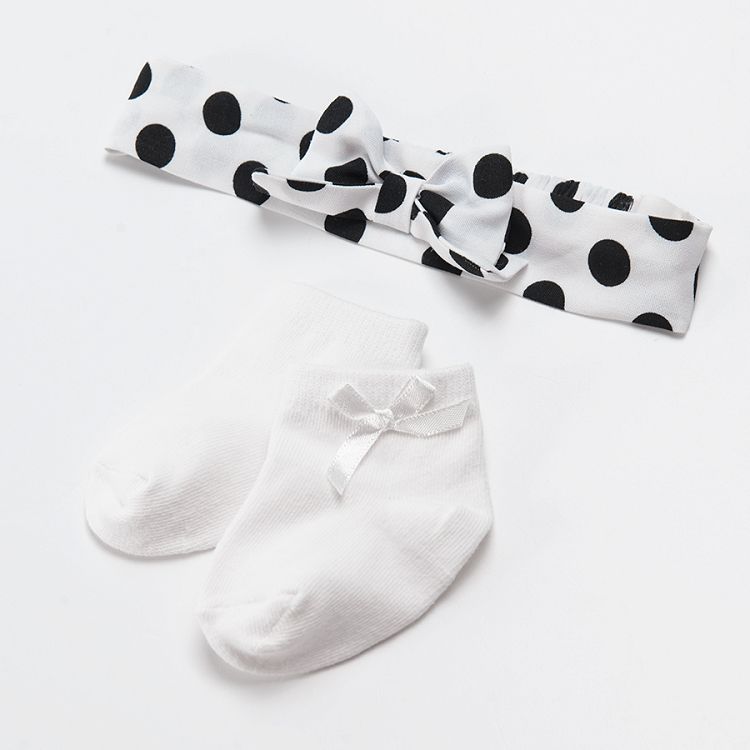 Short sleeve polka dot dress headband and socks clothing set