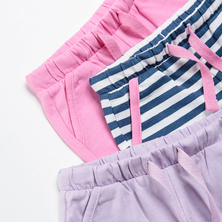 Violet pink and striped shorts 3-pack