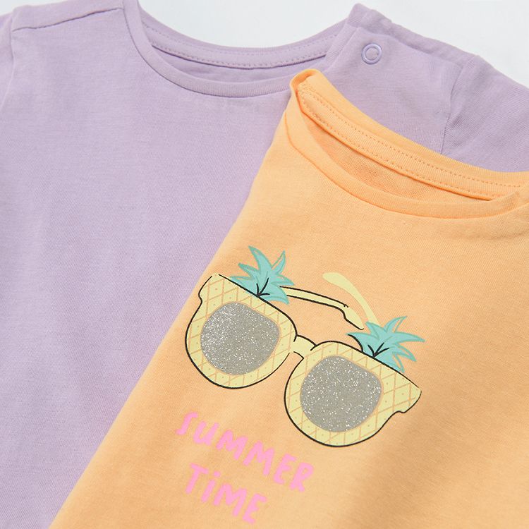 Violet and orange with glasses print short sleeve blouses 2-pack