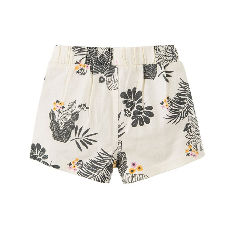 White shorts with tropical leaves print