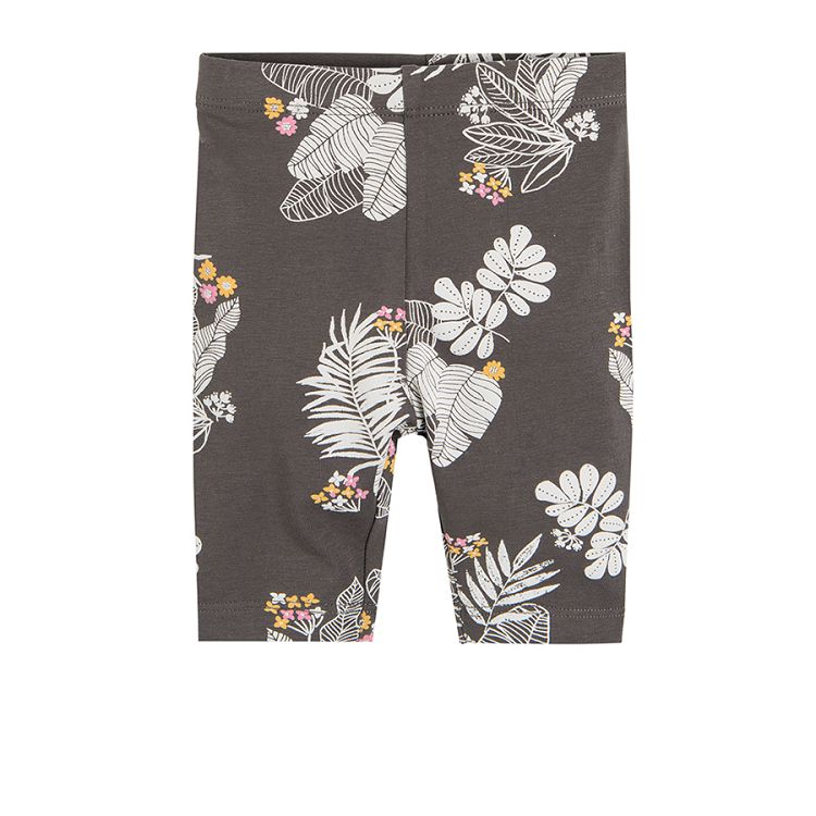 Grey with tropical leaves yellow and black and white leggings 3-pack