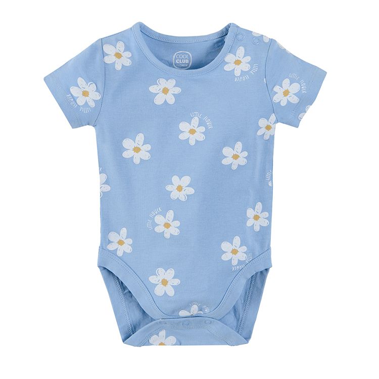 Light blue short sleeve bodysuit with daisies print