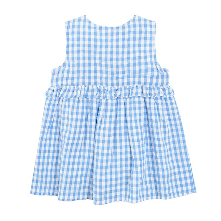 Checked white and blue sleeveless dress with matching summer hat set