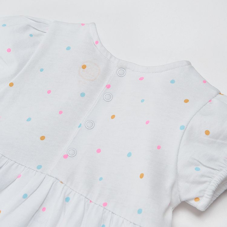 Σετ ζακέτα μπολερό και φόρεμα κοντομάνικο λευκό με πολύχρωμα dots