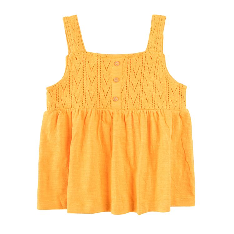Yellow sleeveless blouse with knitted top and straps