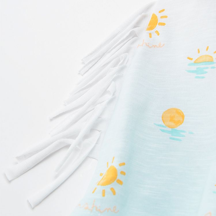 Sleeveless blouse with fringes and suns print  ALOHA SUMMER
