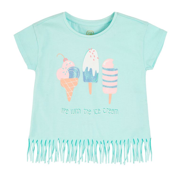 Short sleeve blouse with fringes and ice cream print