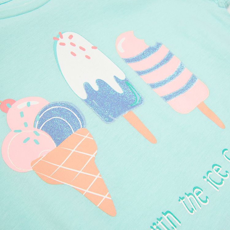 Short sleeve blouse with fringes and ice cream print