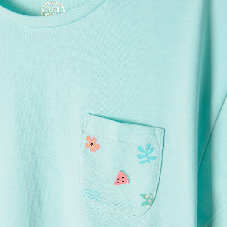 White and blue short sleeve blouses with summer prints 2-pack