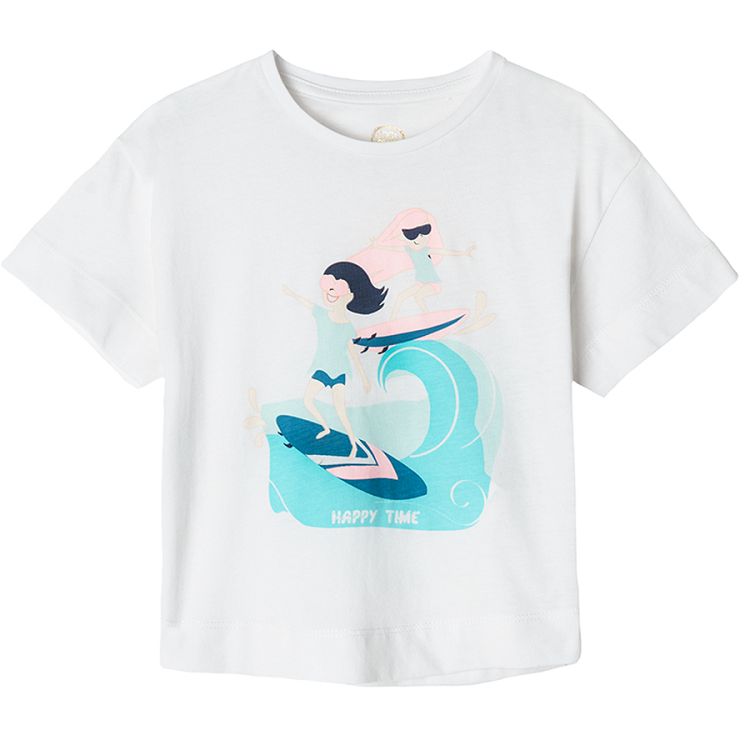 White and blue short sleeve blouses with summer prints 2-pack