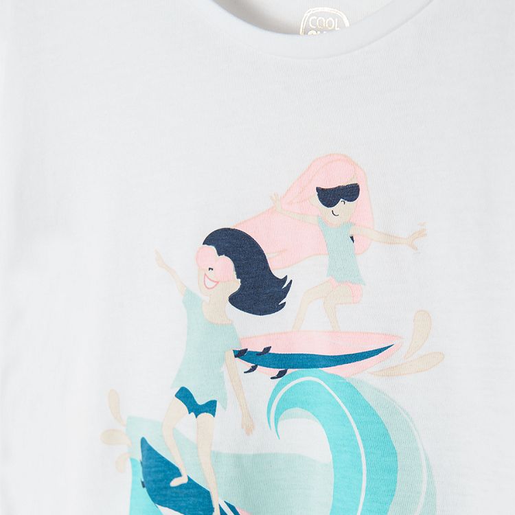White and blue short sleeve blouses with summer prints 2-pack