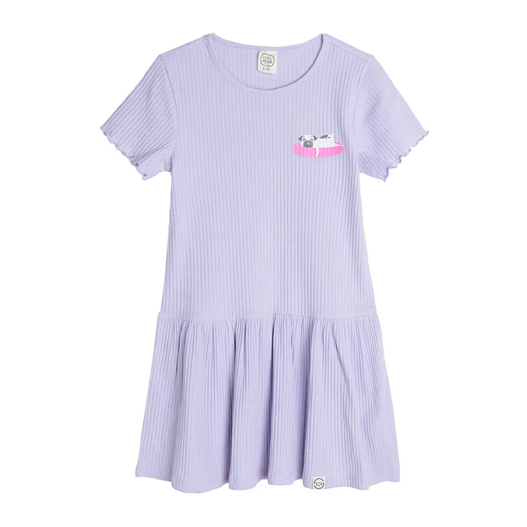 Violet short sleeve dress with pug print