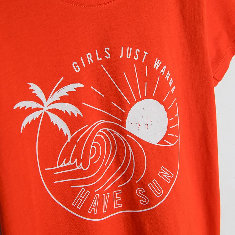 Μπλούζα κοντομάνικη κόκκινη με στάμπα "GIRLS JUST WANNA HAVE SUN"