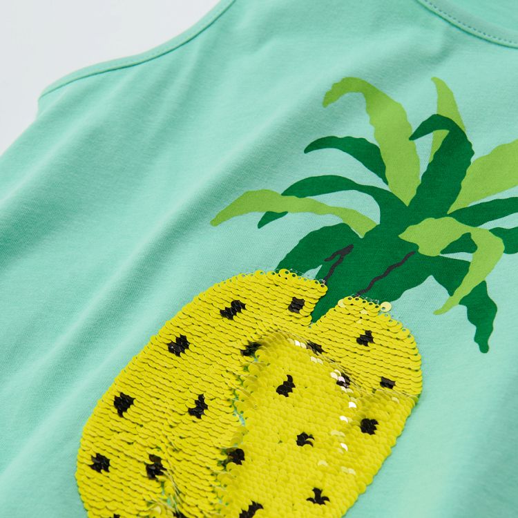 Sleeveless blouse with fringes and pineapple sequin print