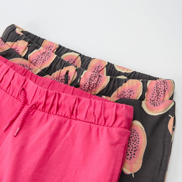 Fucshia and antrhacite shorts with tropical fruit2-pack
