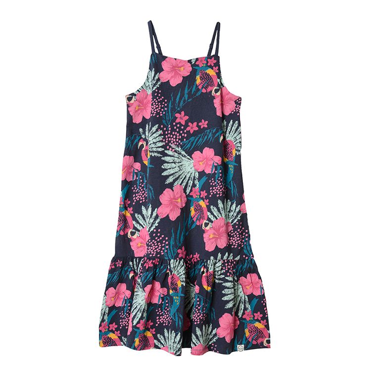 Sleeveless with straps dress with mix color flowers