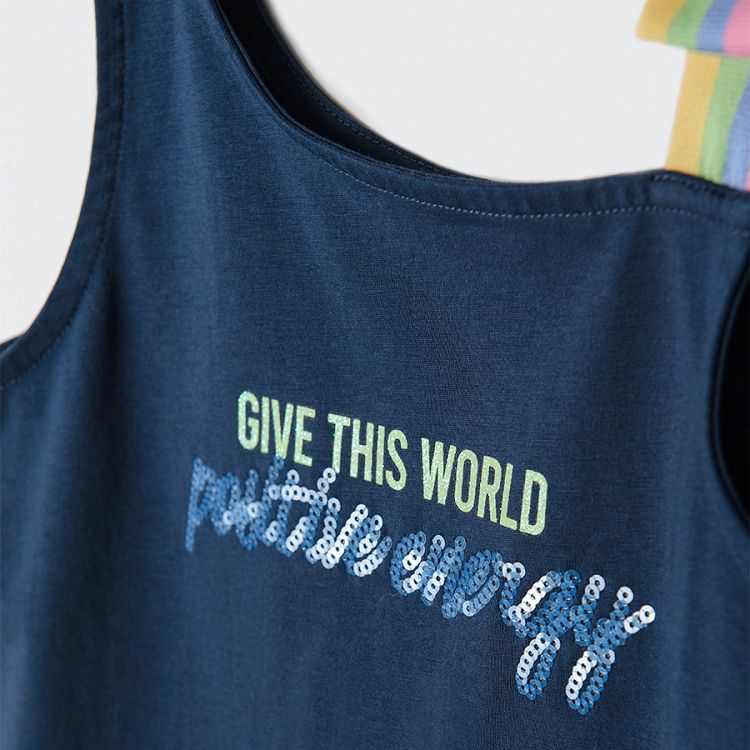 Μπλούζα αμάνικη μπλε με στάμπα "GIVE THIS WORLD POSITIVE ENERGY"