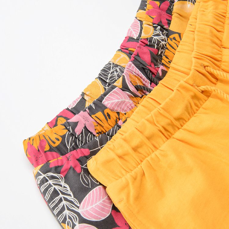 Yellow and grey shorts with mix color leaves 2-pack
