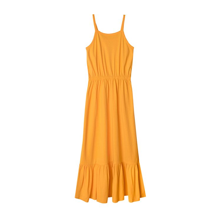 Φόρεμα αμάνικο κίτρινο με τιράντες maxi