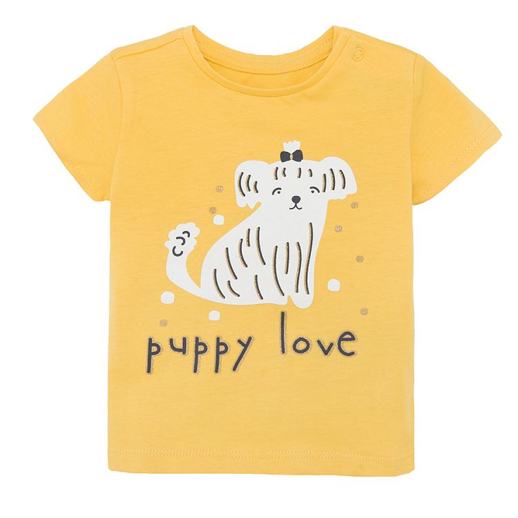 Μπλούζα κοντομάνικη κίτρινη με στάμπα "puppy love"