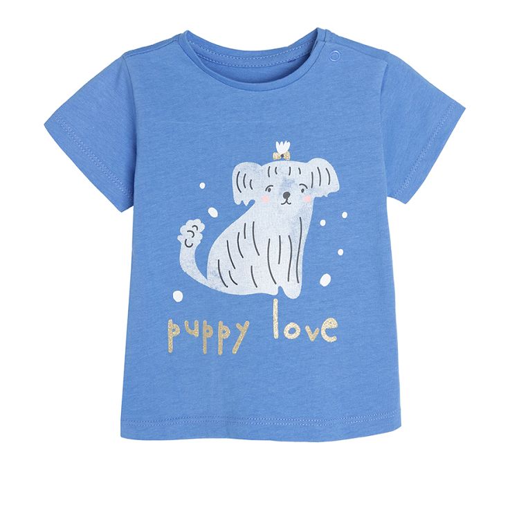 Μπλούζα κοντομάνικη μπλε με στάμπα "puppy love"