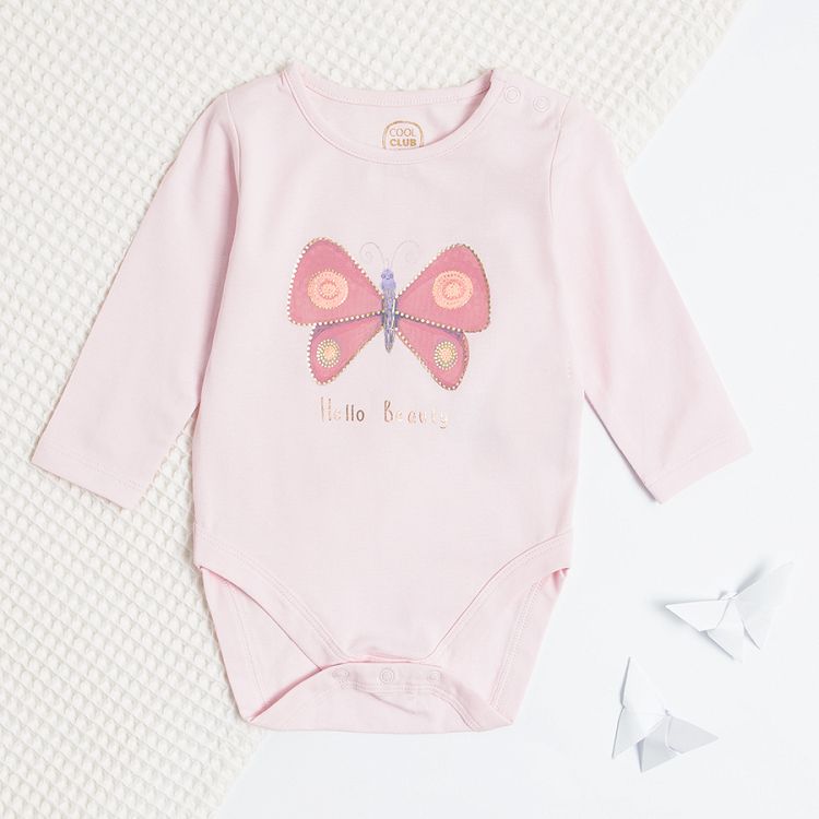Polka dot and butterfly print long sleeve bodysuit 2 pack