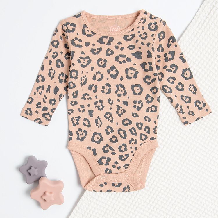 Cream with flox print and brown with leopard print long sleeve bodysuits 2 pack