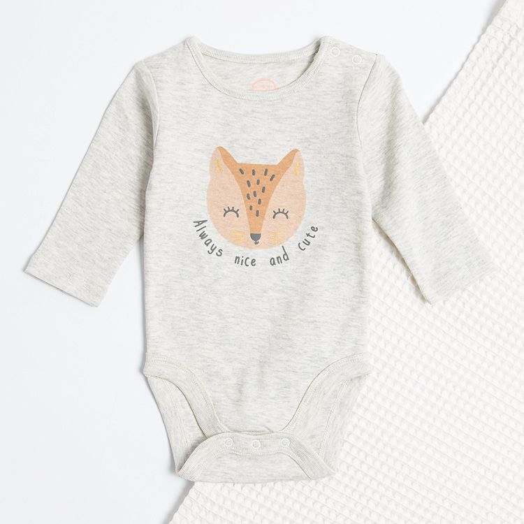 Cream with flox print and brown with leopard print long sleeve bodysuits 2 pack