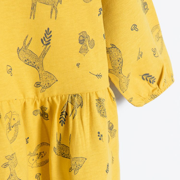 Φόρεμα μακρυμάνικο κίτρινο με στάμπα Ζωάκια