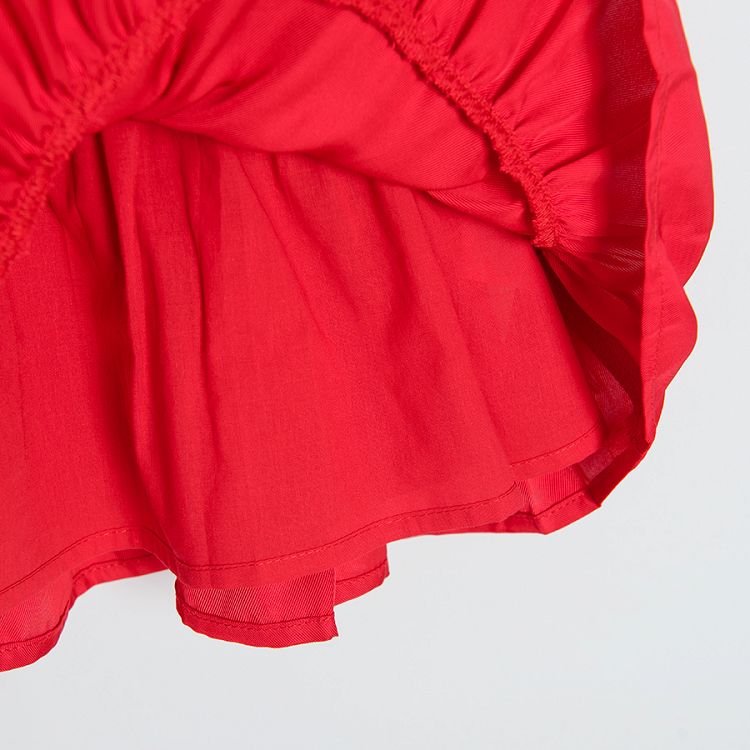 Φόρεμα κοντομάνικο κόκκινο με βολάν και φιόγκο