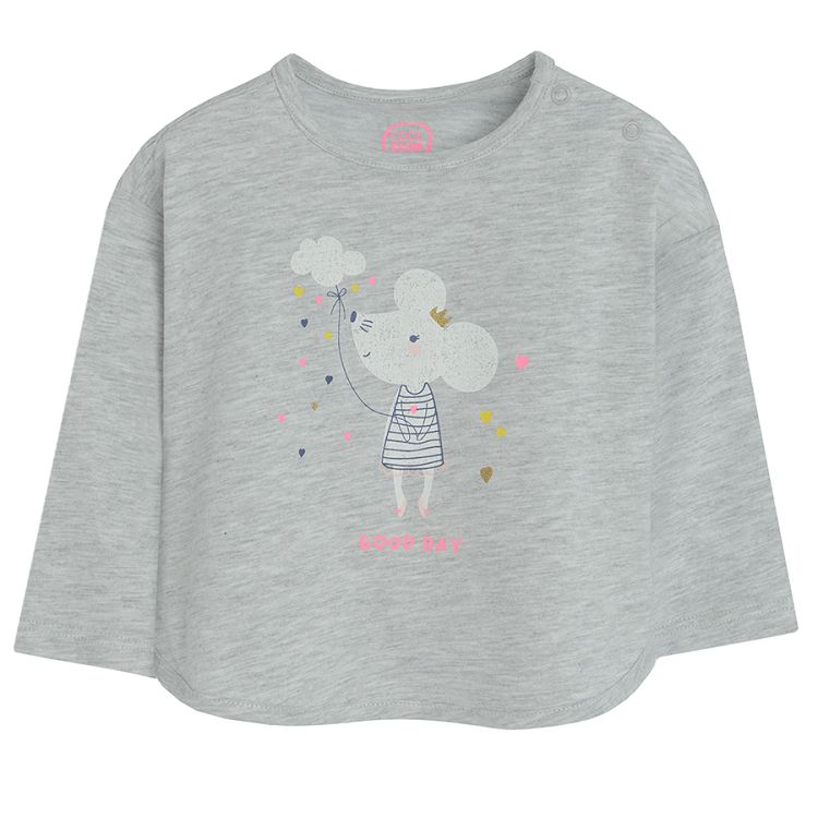 Grey long sleeve blouse with mouse print