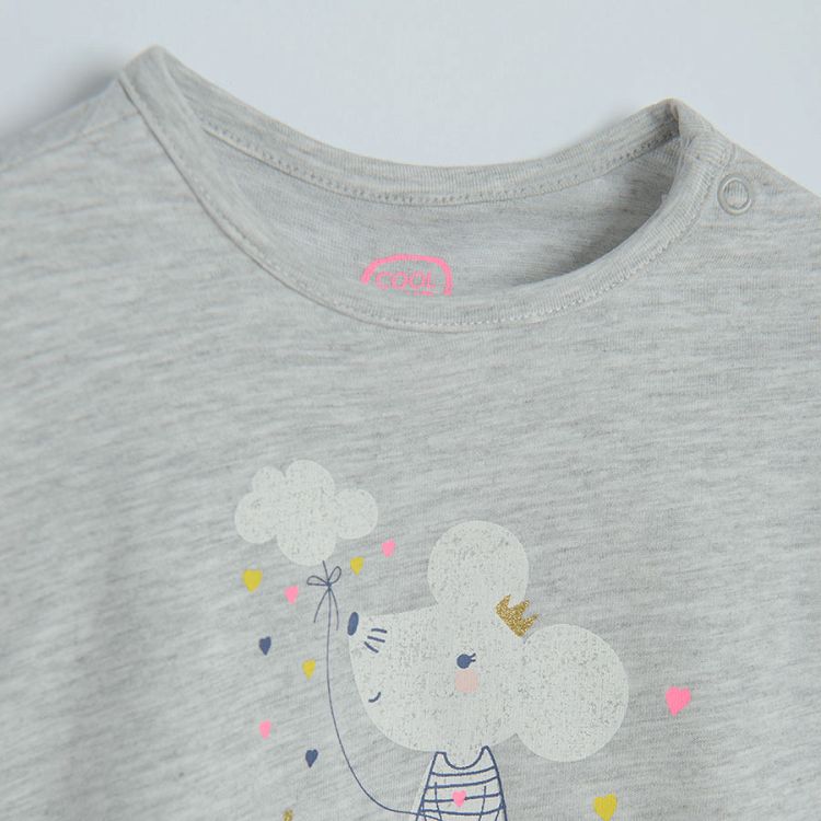 Grey long sleeve blouse with mouse print