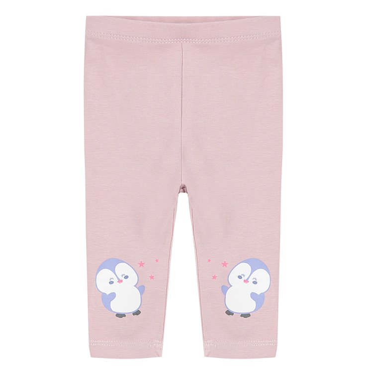 Pink dusty pink and purple with penguin print leggings 3 pack