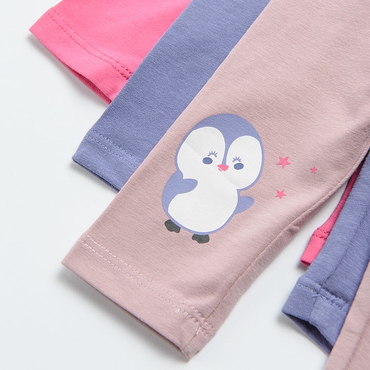 Pink dusty pink and purple with penguin print leggings 3 pack