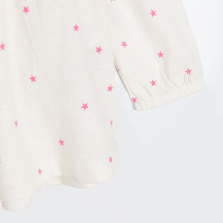 Σετ μακρυμάνικη λευκή μπλούζα με ροζ αστεράκια και ροζ κολάν