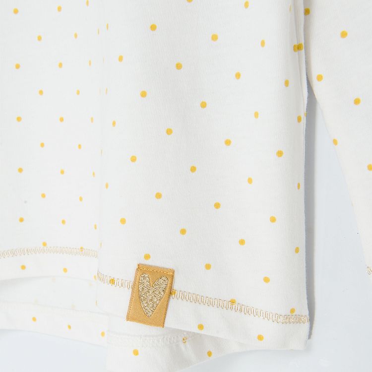 Μπλούζα μακρυμάνικη 3 τμχ κίτρινο μωβ λευκό πουά με στάμπα ουράνιο τόξο