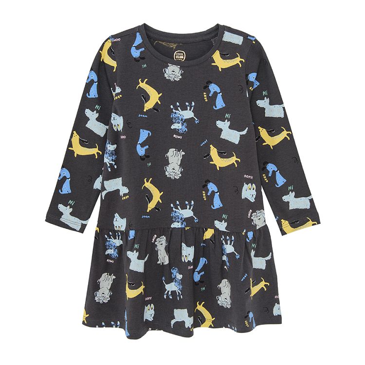 Black long sleeve dress with dogs print