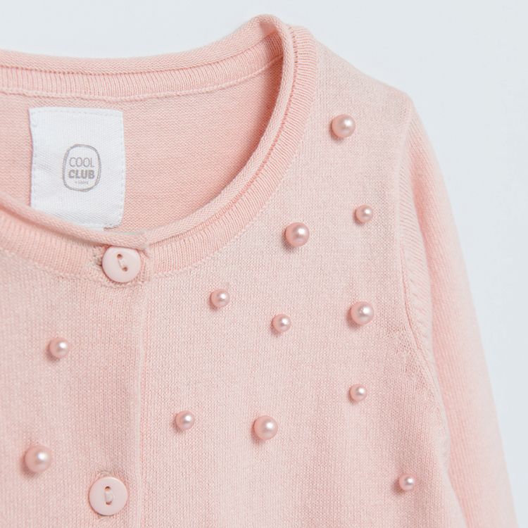 Pink cardigan with embroidered perles