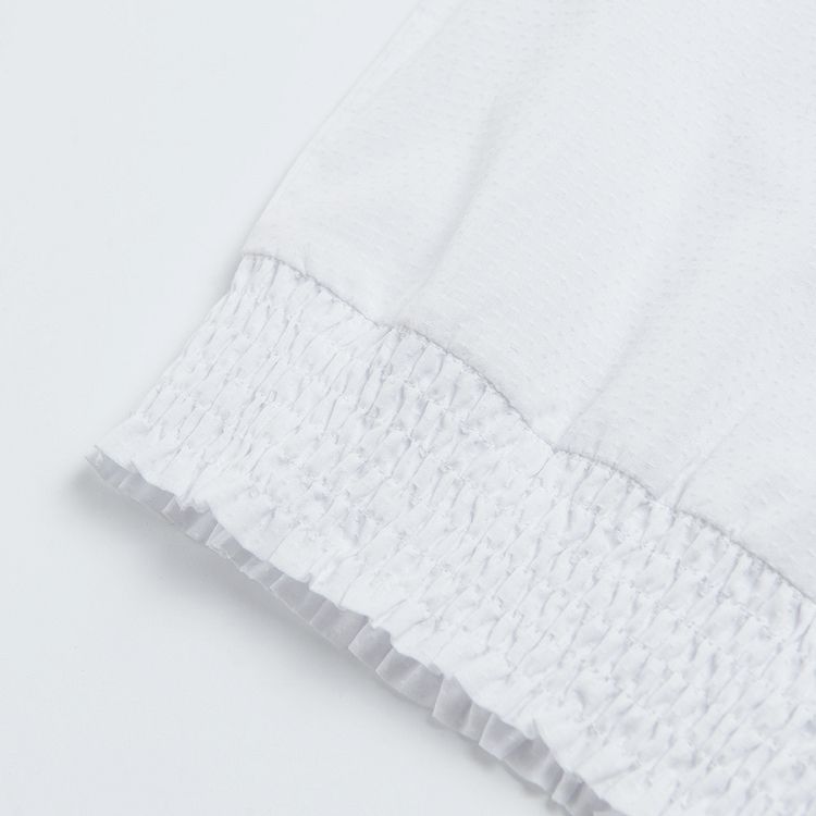 Μπλούζα κοντομάνικη λευκή με φιόγκο στον γιακά και λάστιχο στη μέση