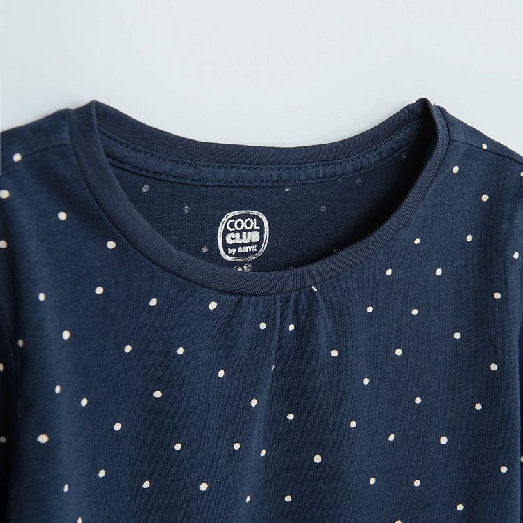Blue polka dot light blue and cream with various animals print long sleeve blouses 3 pack