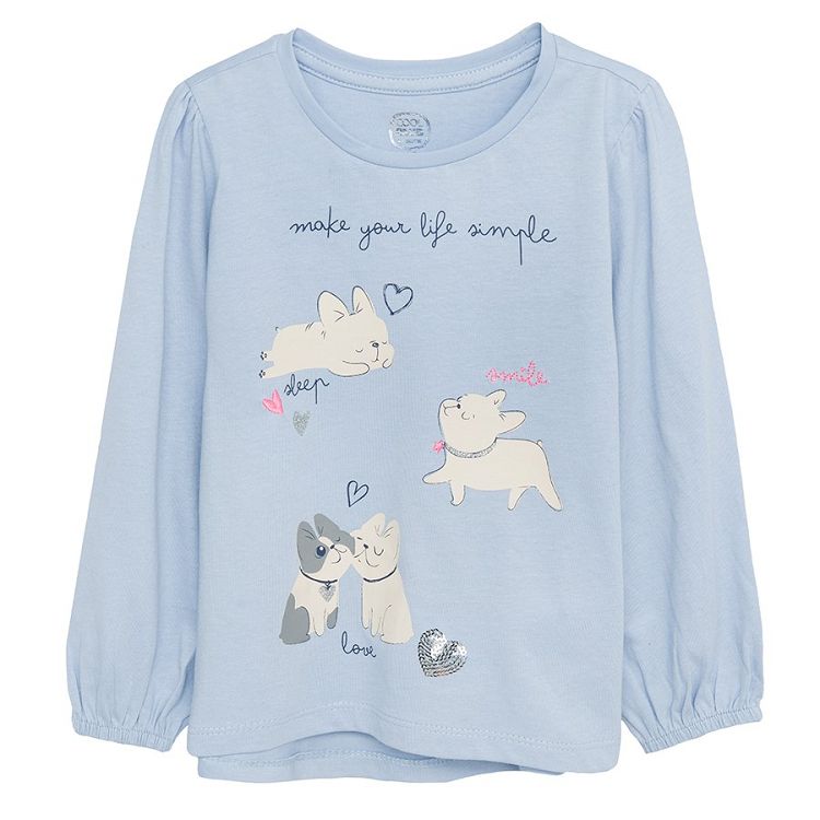 Blue polka dot light blue and cream with various animals print long sleeve blouses 3 pack