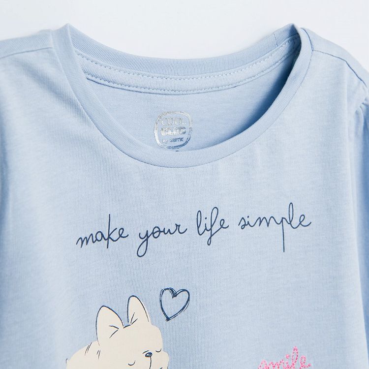 Blue polka dot light blue and cream with various animals print long sleeve blouses 3 pack
