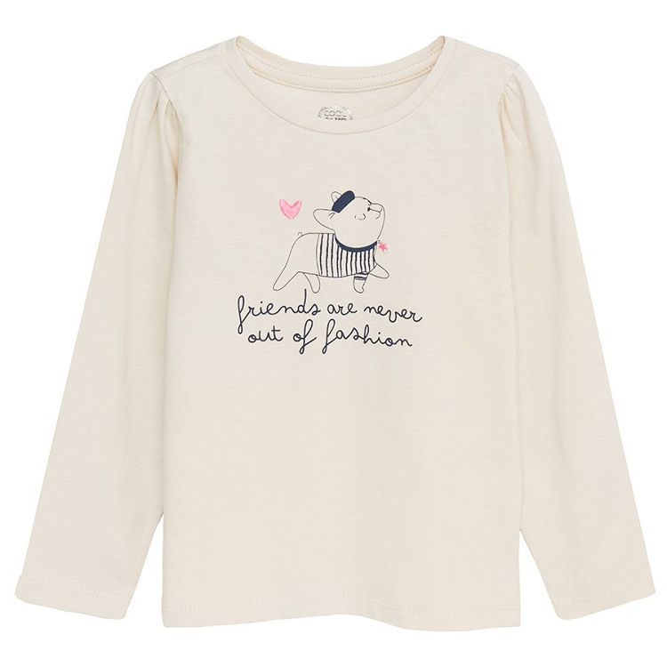Blue polka dot light blue and cream with various animals print long sleeve blouses 3 pack