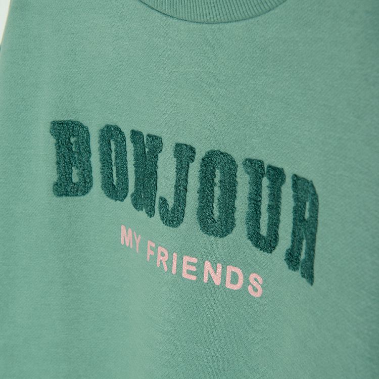 Φούτερ μακρυμάνικο με στάμπα "bonjour my friends" και λάστιχο στη μέση