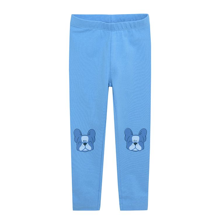 Grey blue and light blue leggings with dog prints 3 pack