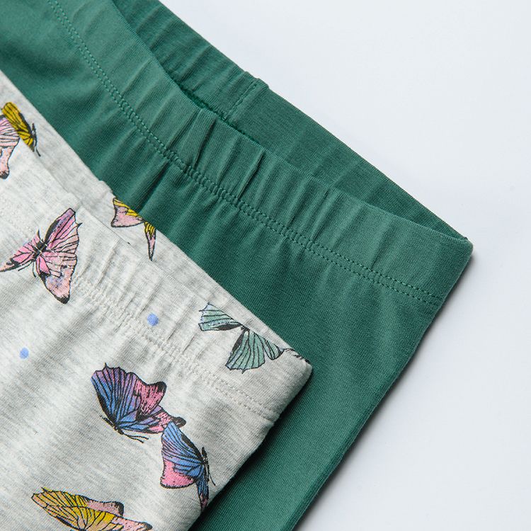 Green and grey with butterflies pring leggings 2 pack